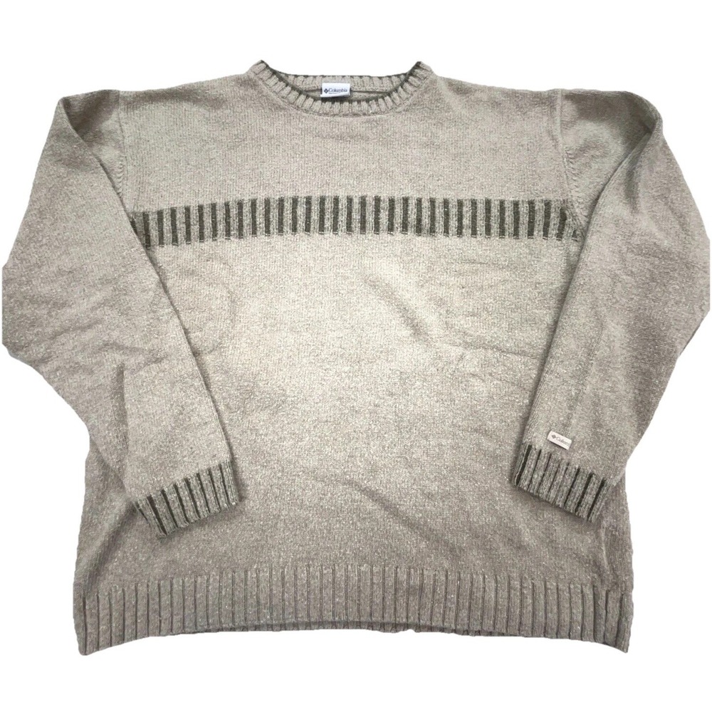 Columbia Sweater Men Large Tanโ Brown Crew Neck Heavy Knit Ribbed Country Club